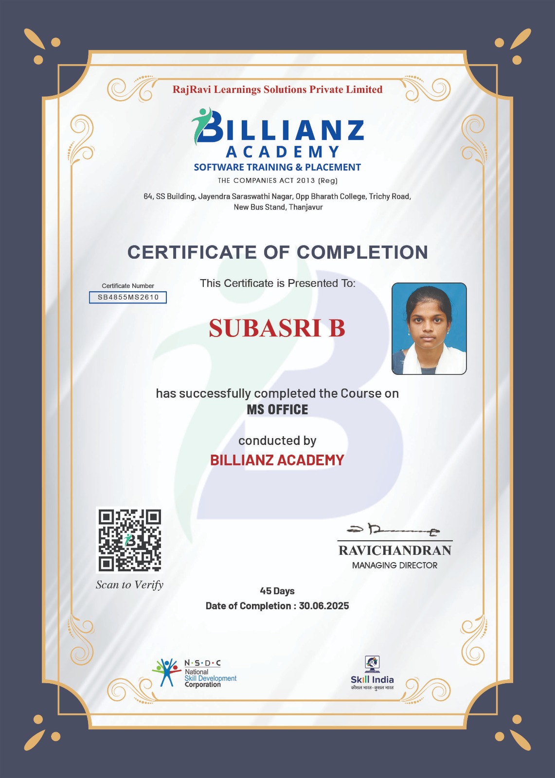 Course Completion Certificate Preview